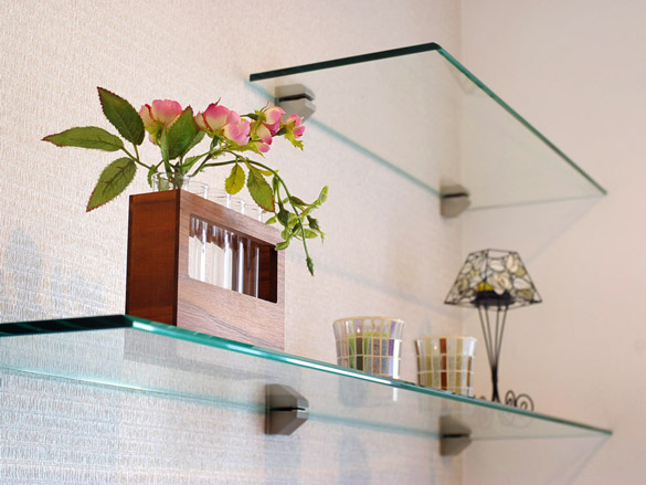 glass bathroom corner wall shelf